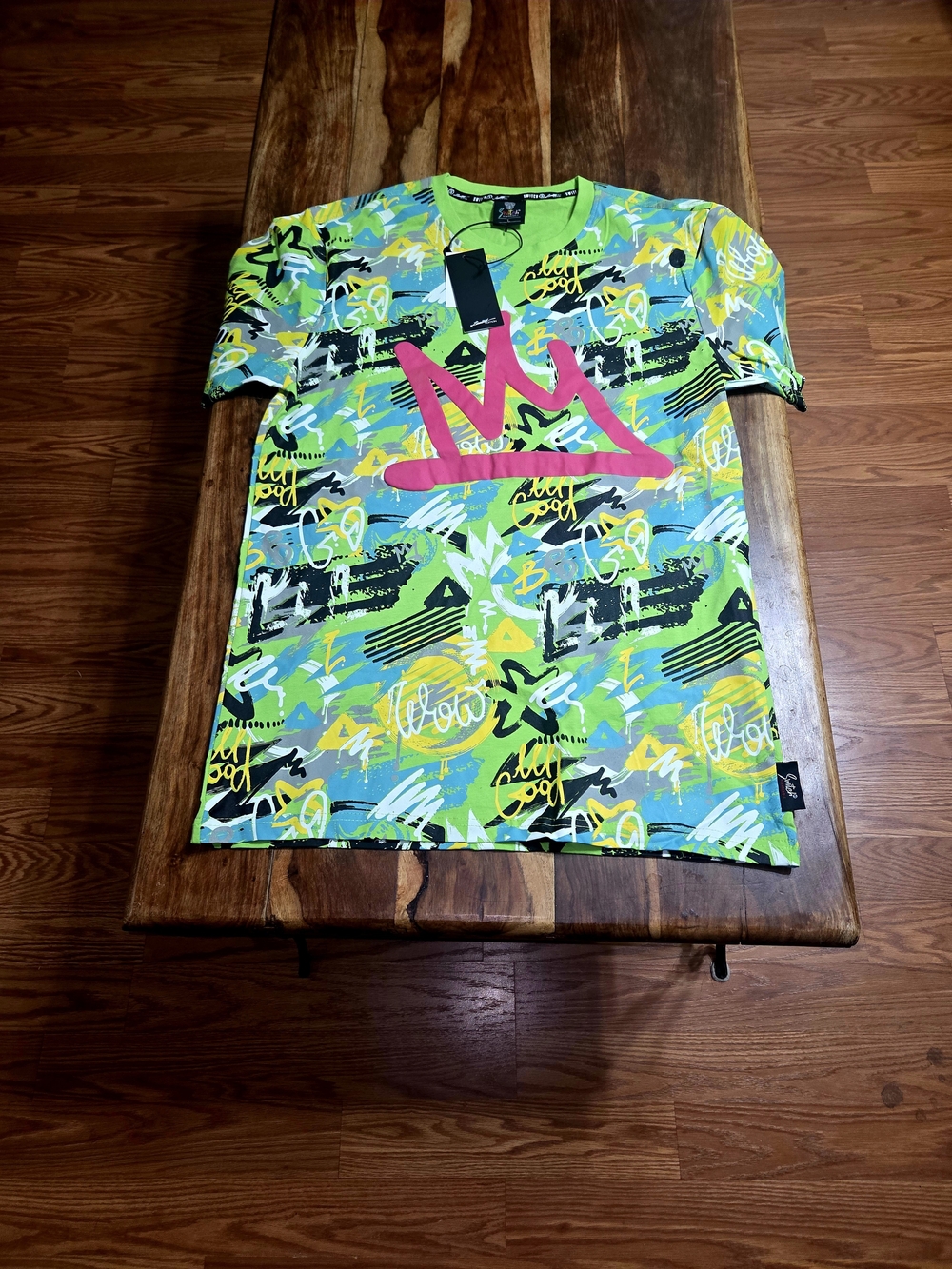 Men's Neon Green Abstract Print Short Sleeve Tee
